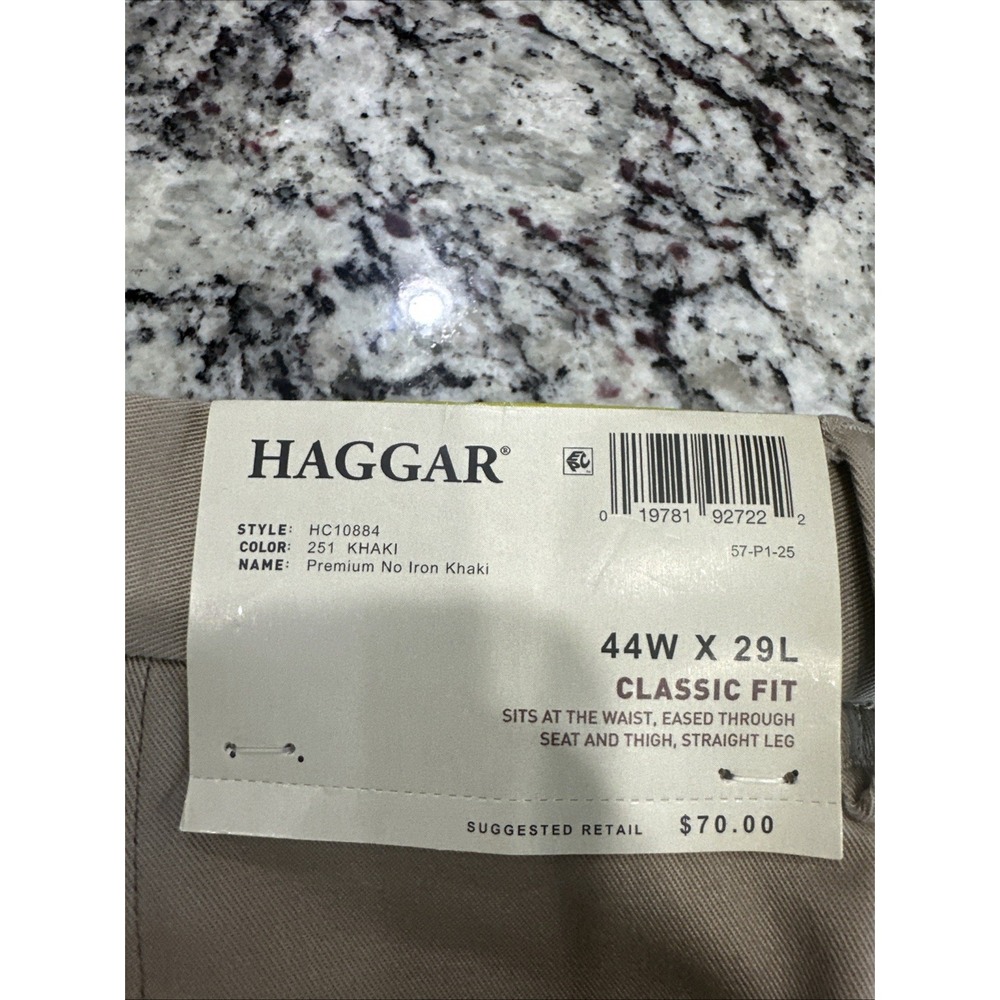 Haggar Clothing Flat Front Classic Fit Pants Men 44x29 Tan Premium No Iron Khaki - Picture 3 of 8